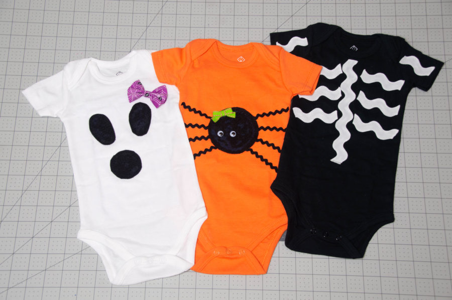 Therm O Web | Fabric Fuse No Sew Halloween Onesie Costumes by Sunflower Seams Ghost Skeleton Spider Baby Onesie Halloween No Sew Easy Quick