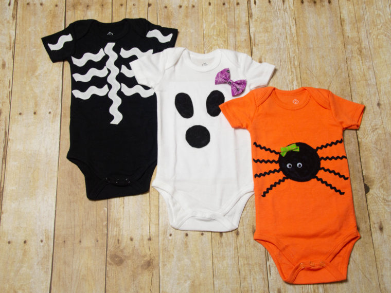 Therm O Web | Fabric Fuse No Sew Halloween Onesie Costumes by Sunflower Seams Ghost Skeleton Spider Baby Onesie Halloween No Sew Easy Quick