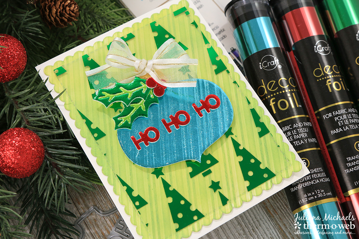 Foiled Die Cut Christmas Card by Juliana Michaels featuring Newton's Nook Designs and Therm O Web