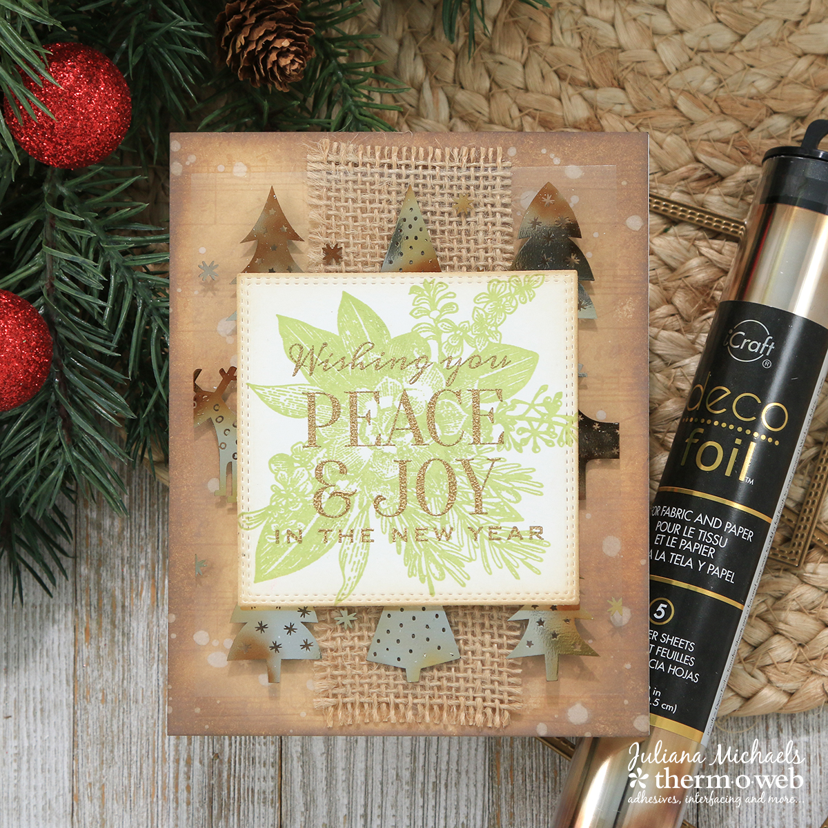 Rustic Holiday Card with Therm O Web Deco Foil and Clear Toner Sheets by Juliana Michaels