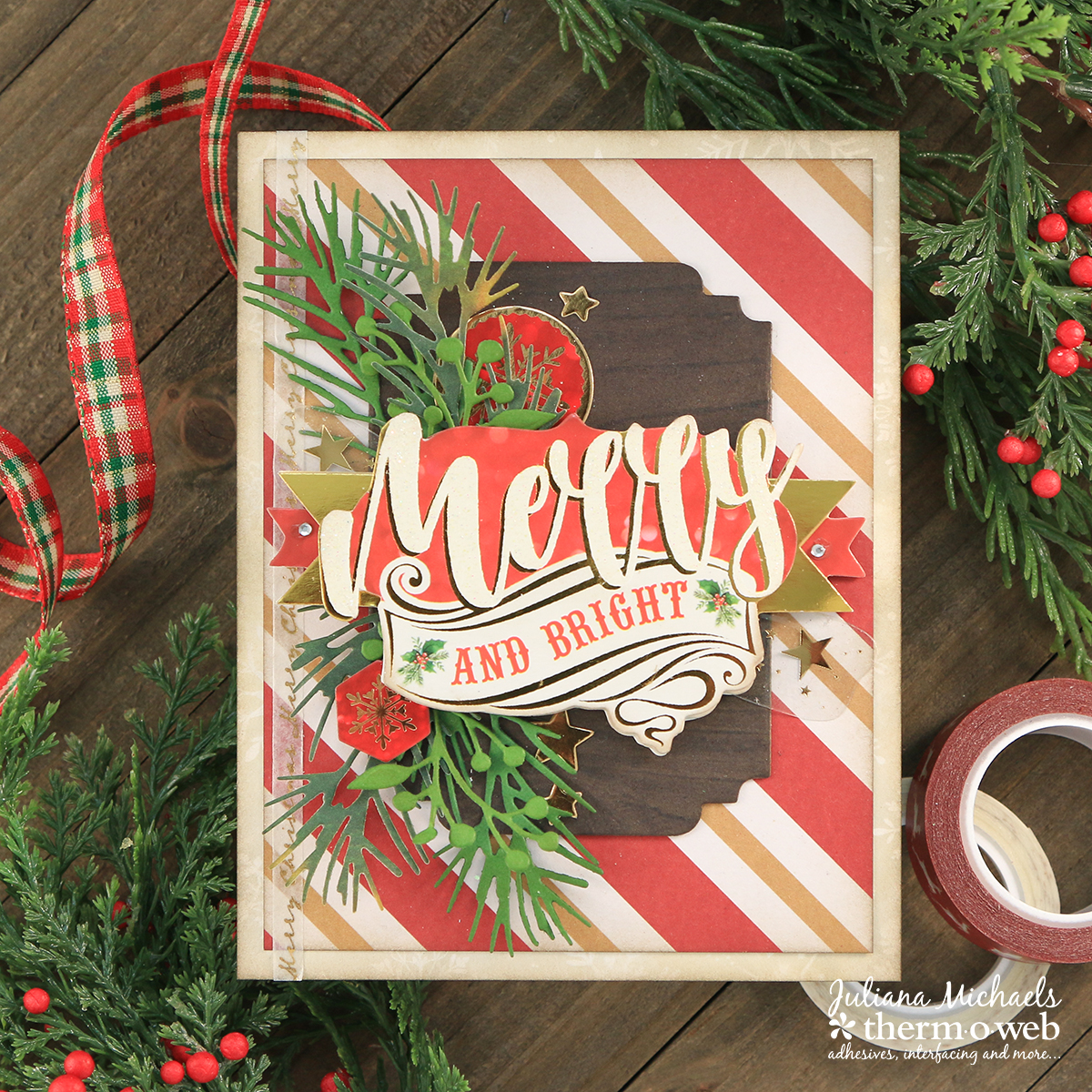 Merry Bright Christmas Card by Juliana Michaels featuring Therm O Web Adhesives and Paper House Productions Christmas Joy Collection