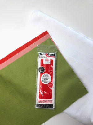 Supplies for no sew tree skirt are felt and heat n bond Ultra
