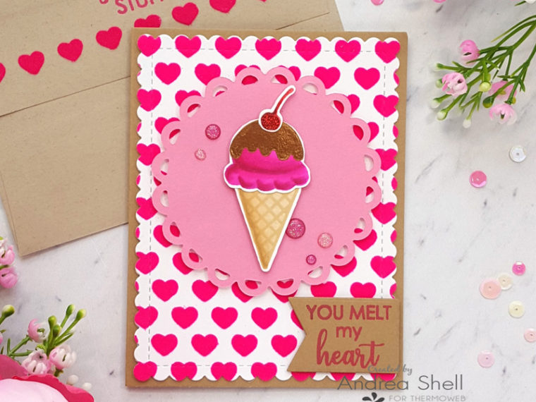 Ice Cream Valentine Card by Andrea Shell | Sweet Stuff stamp by Therm O Web