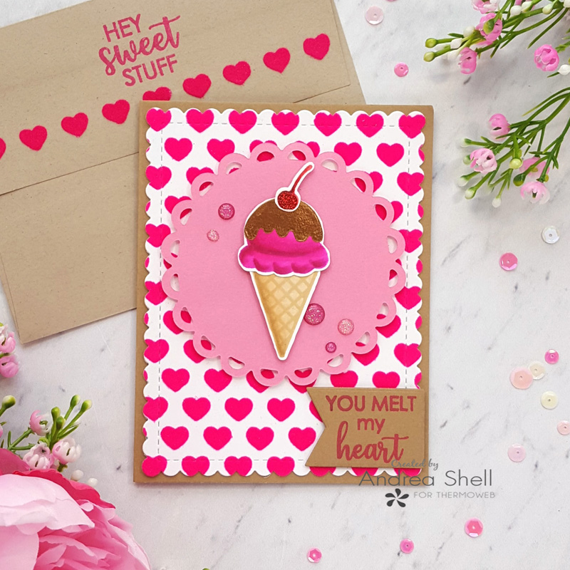 Ice Cream Valentine Card by Andrea Shell | Sweet Stuff stamp by Therm O Web