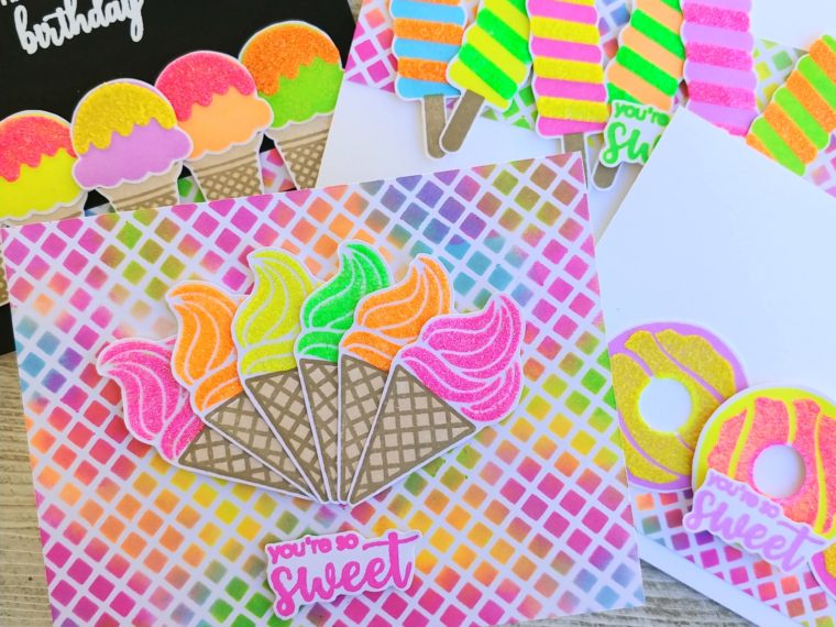 Neon Glitz Glitter Gel Birthday Cards with Rina K. Designs