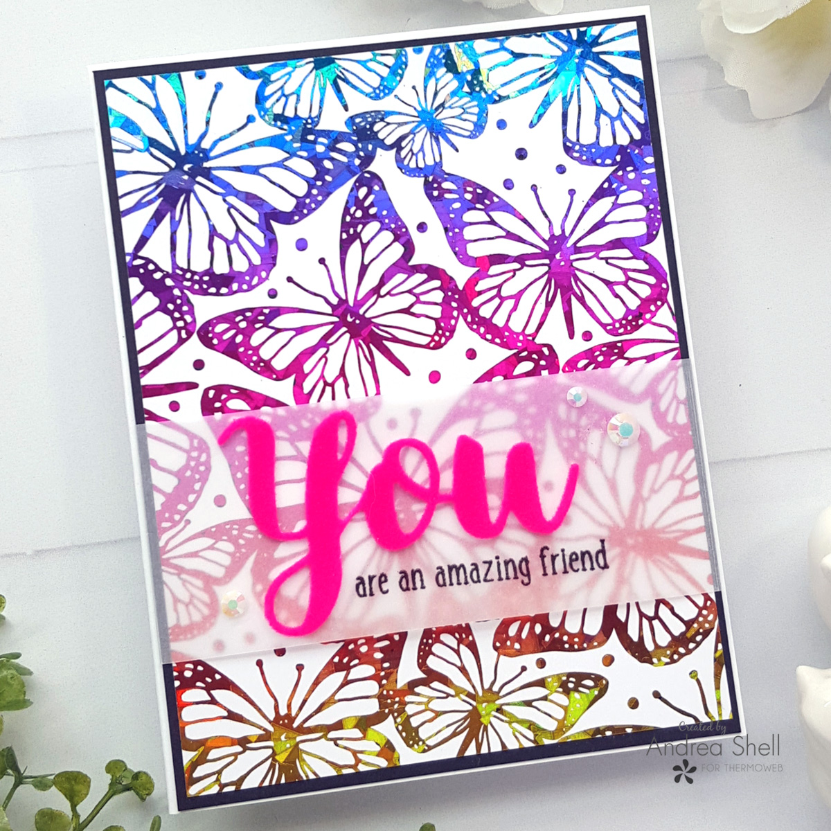 Rainbow Foiled Butterfly Card by Andrea Shell