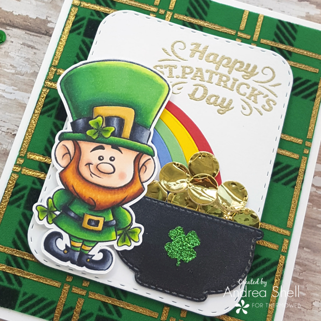 St. Patrick's Day Card with stenciled flock by Andrea Shell 