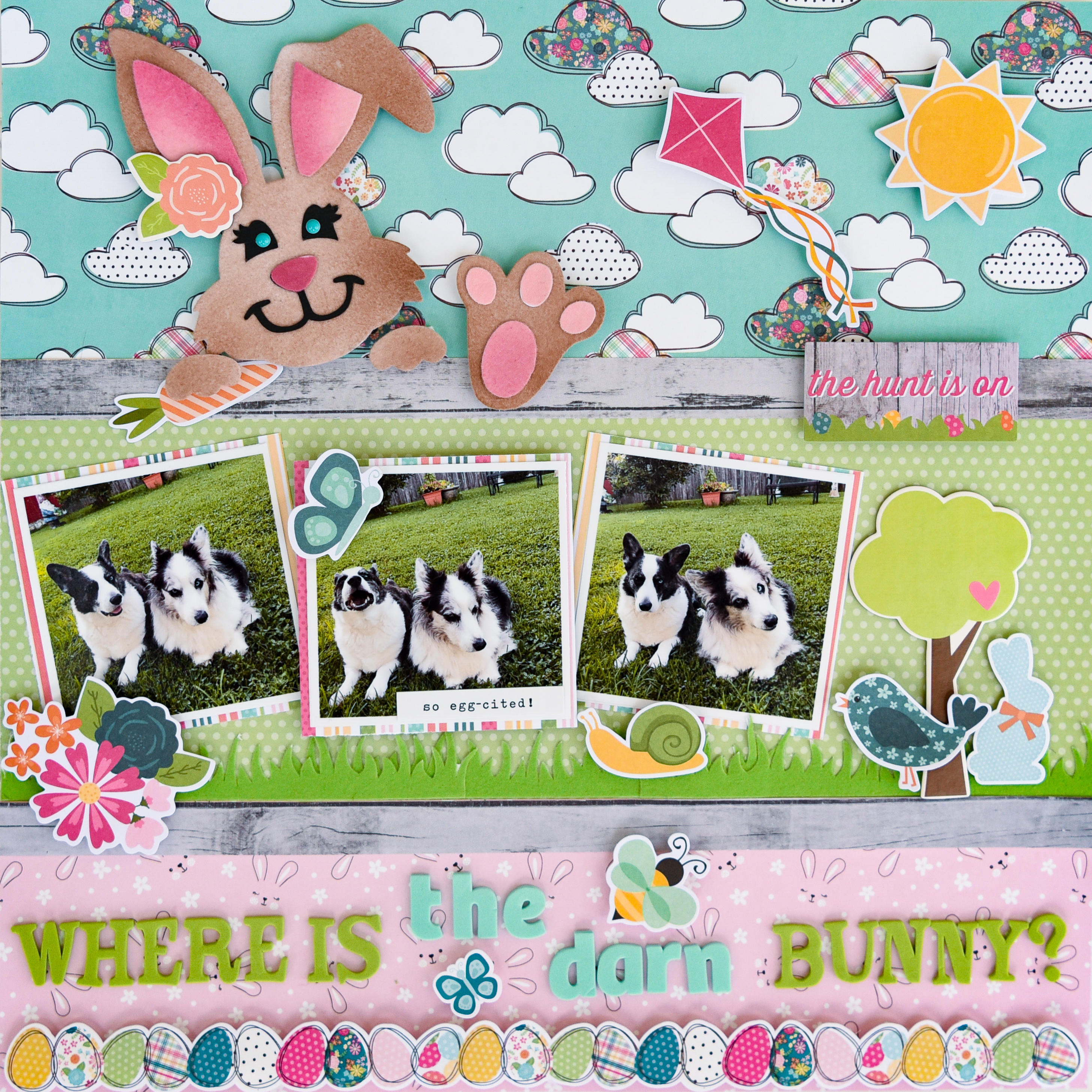 FS Where Is The Bunny Scrapbook Layout with Flock by Katrina Hunt-2