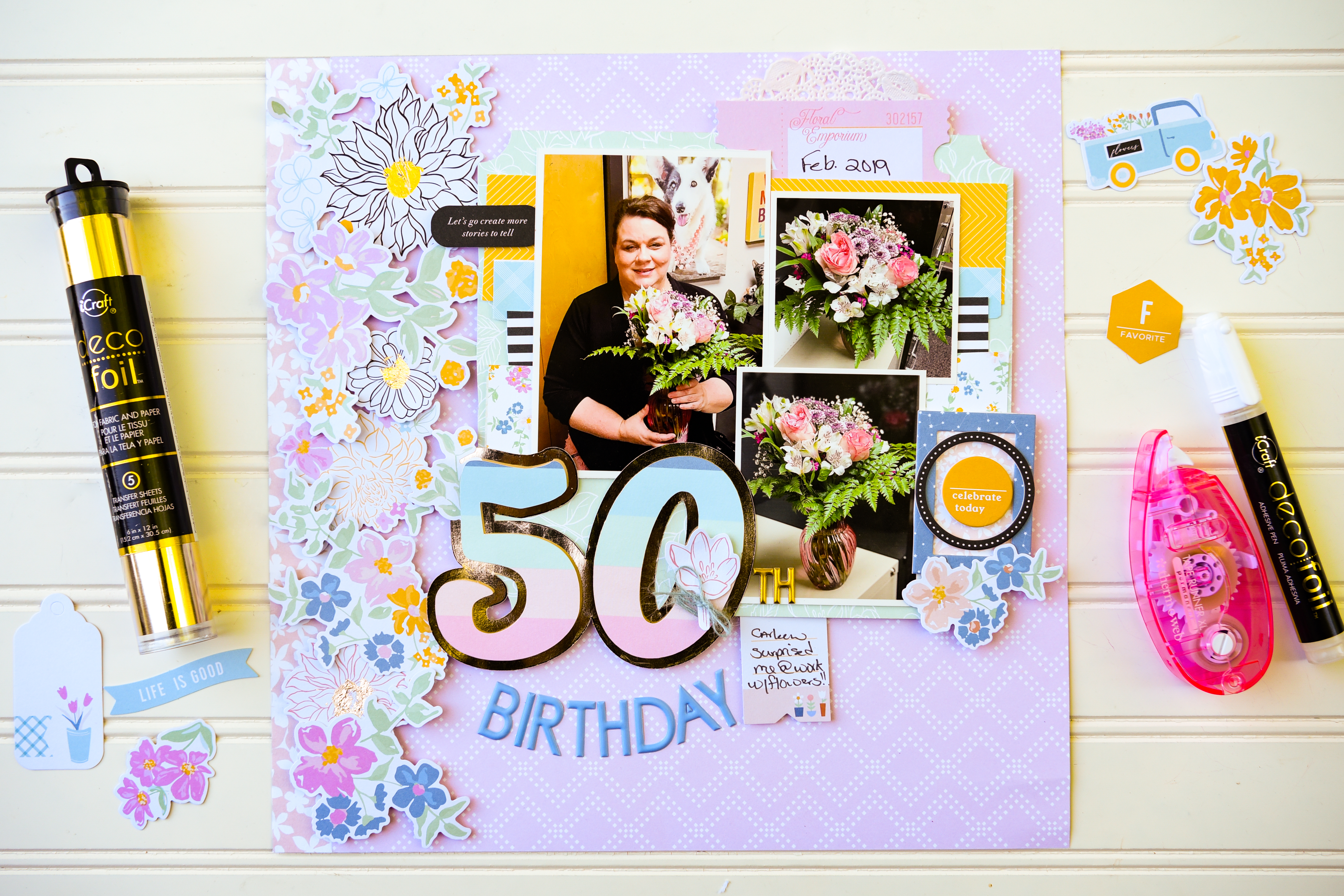 GLAM FS 50th Birthday Scrapbook Layout with Deco Foil Accents by Katrina Hunt