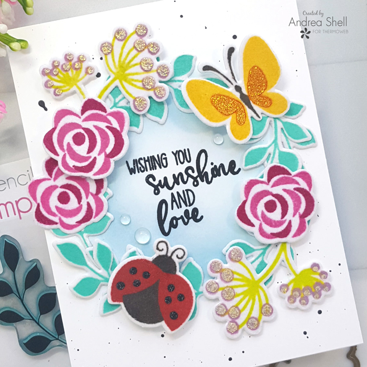 Wreath Cards by Andrea Shell | Petals & Wings Stamp N Stencil by Therm O Web