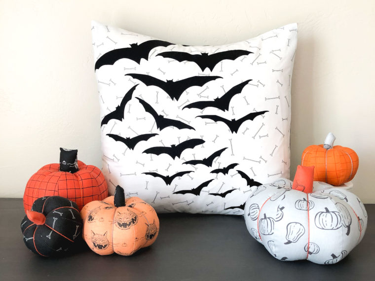 Scaredy Cat Fabric Bat Halloween Pillow