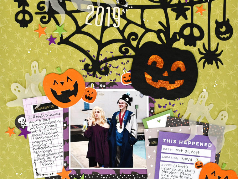 Halloween Scrapbook Page with Deco foil Flock