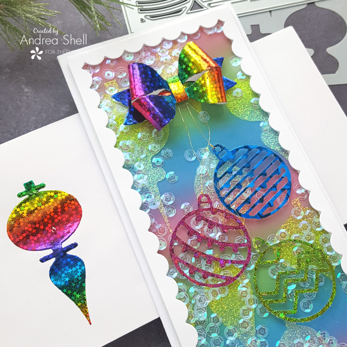 Rainbow Holiday Slimline Shaker card by Andrea Shell 