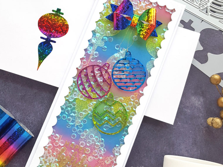 Rainbow Holiday Slimline Shaker card by Andrea Shell