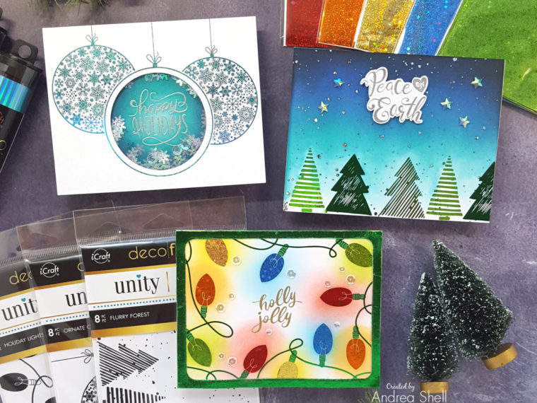 Trio of Foiled Christmas cards by Andrea Shell | Unity Toner Card Fronts by Therm O Web