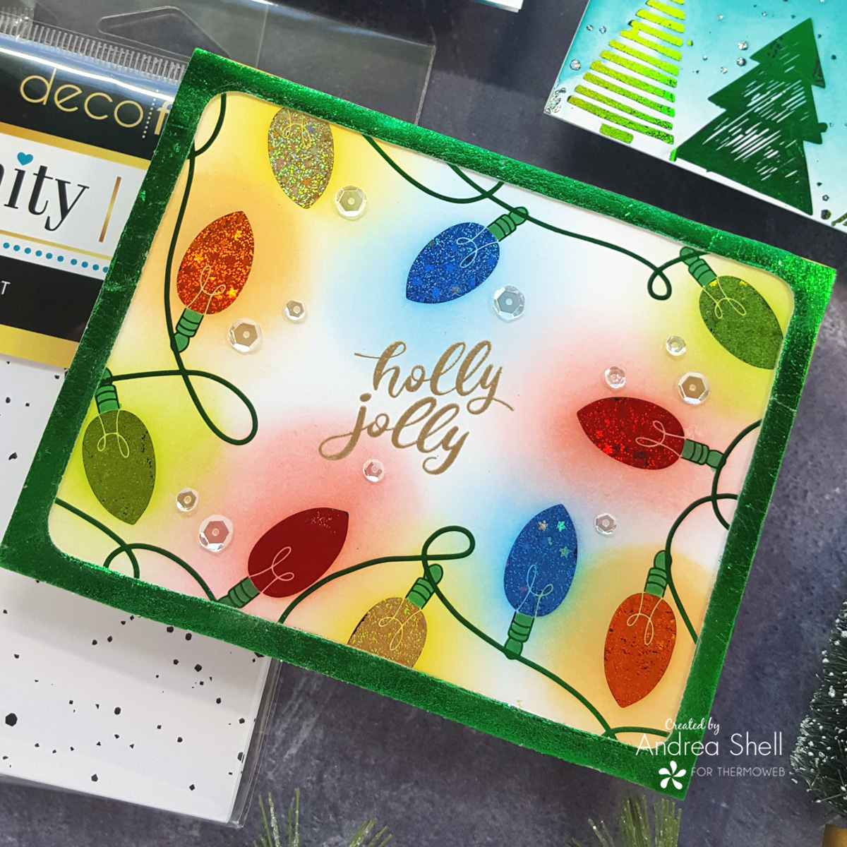 Holly Jolly Christmas Lights card by Andrea Shell | Holiday Lights Toner Front by Therm O Web