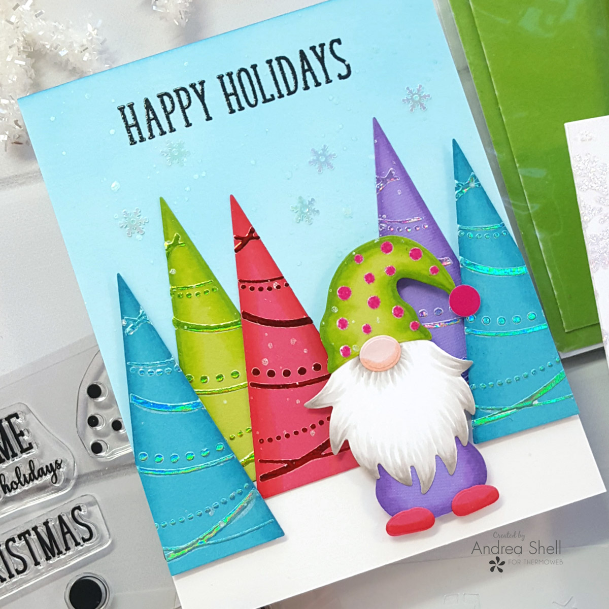 Holiday Gnomes card by Andrea Shell | Gnome for the Holidays kit by Therm O Web