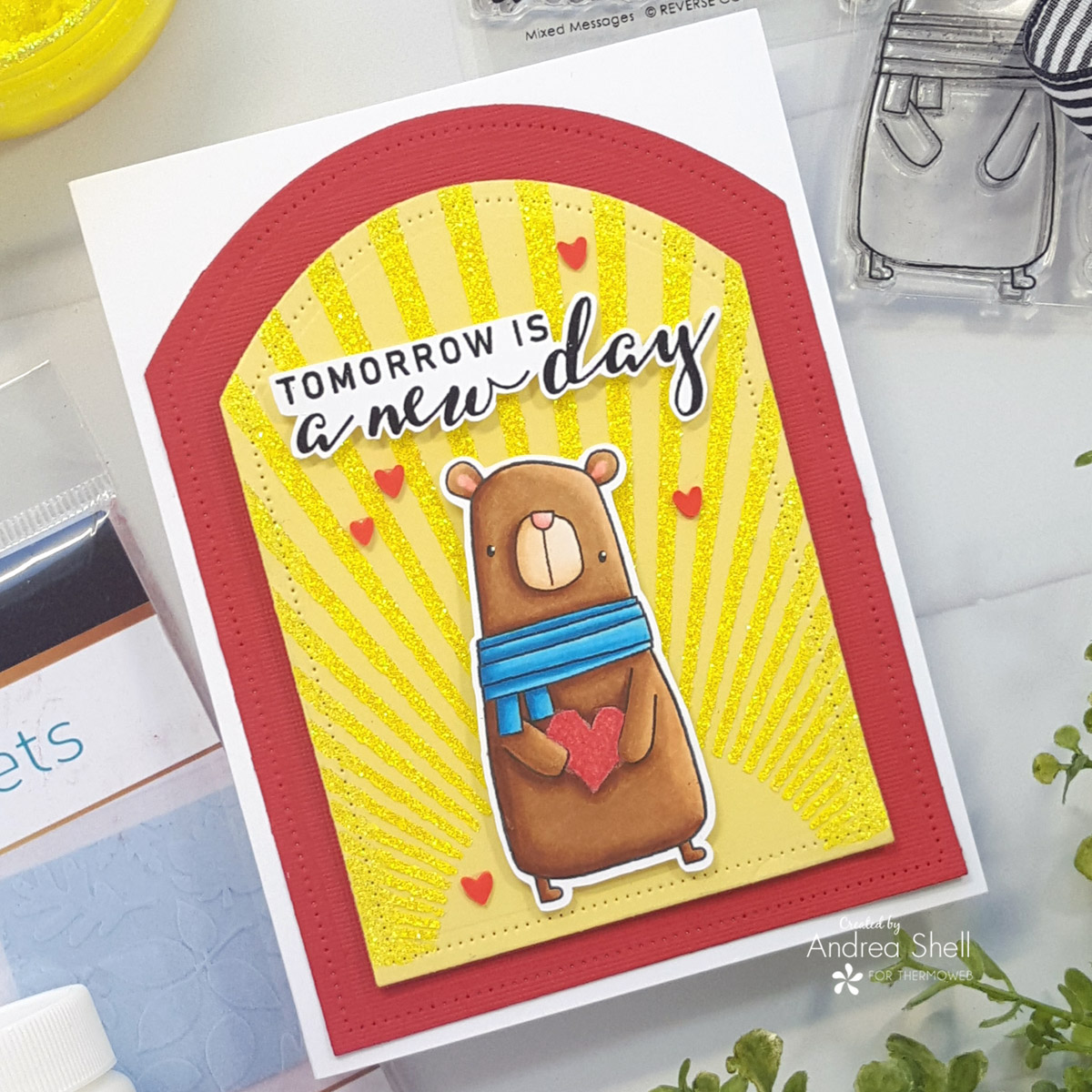 New Day Bear Card by Andrea Shell | Mixed Messages and Big Bear stamps from Reverse Confetti