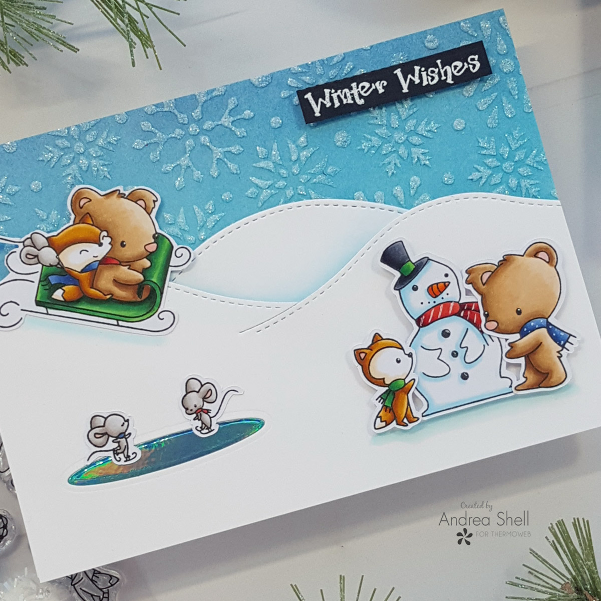 Winter Wishes card by Andrea Shell | Snow Much Fun stamp by LDRS Creative