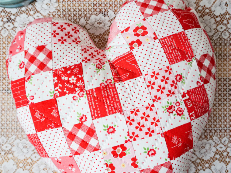 Scrappy Fabric Heart Pillow