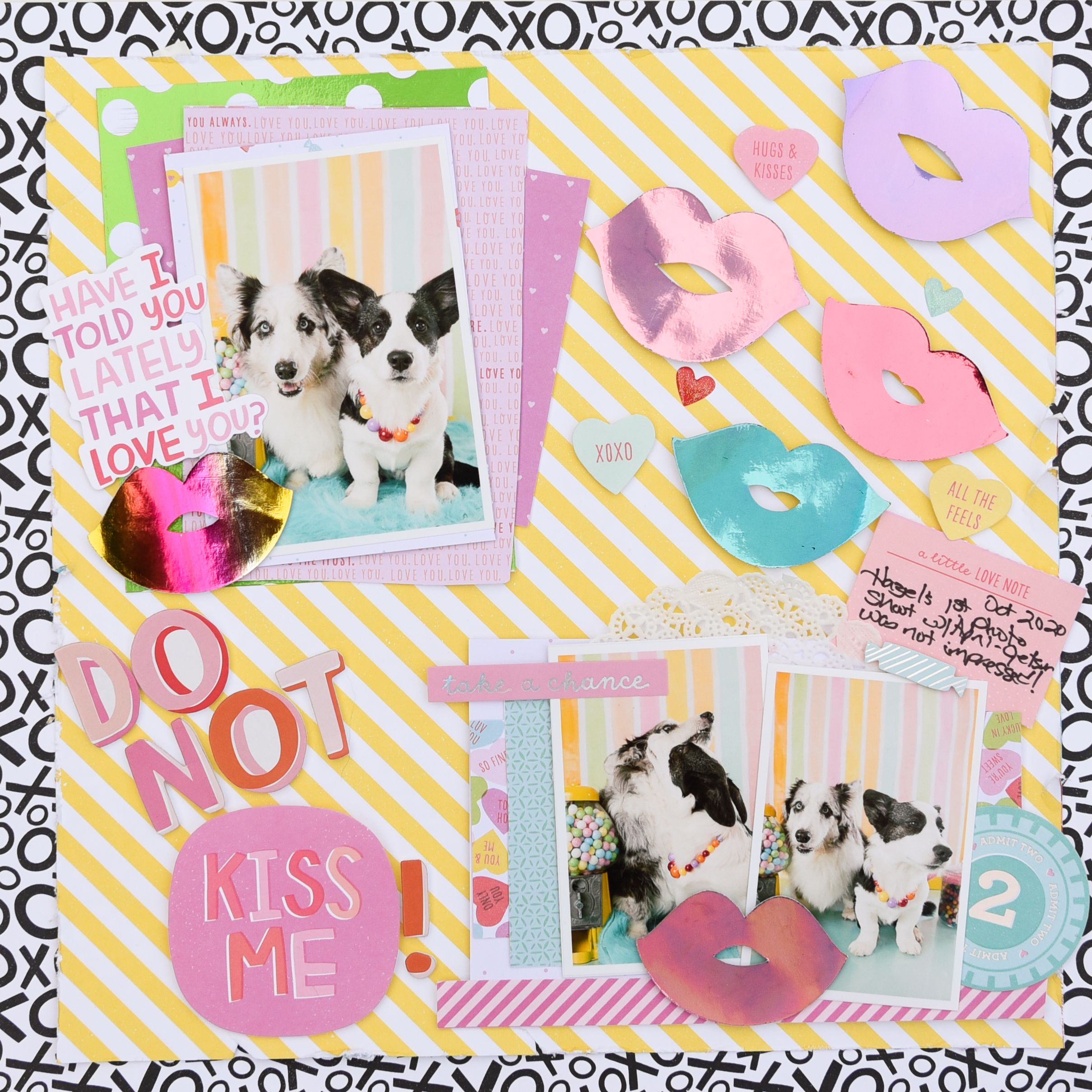 FS Don’t Kiss Me Scrapbook Layout with Deco Foil by Katrina Hunt