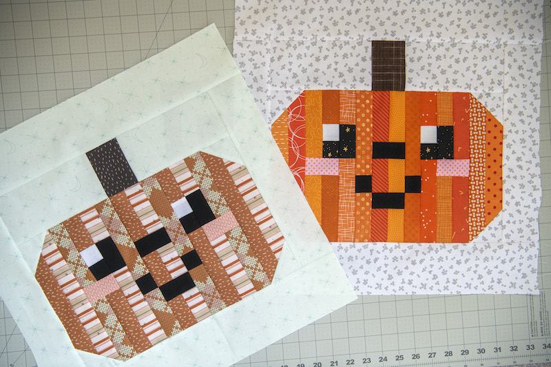 two options for the happy pumpkin quilt block