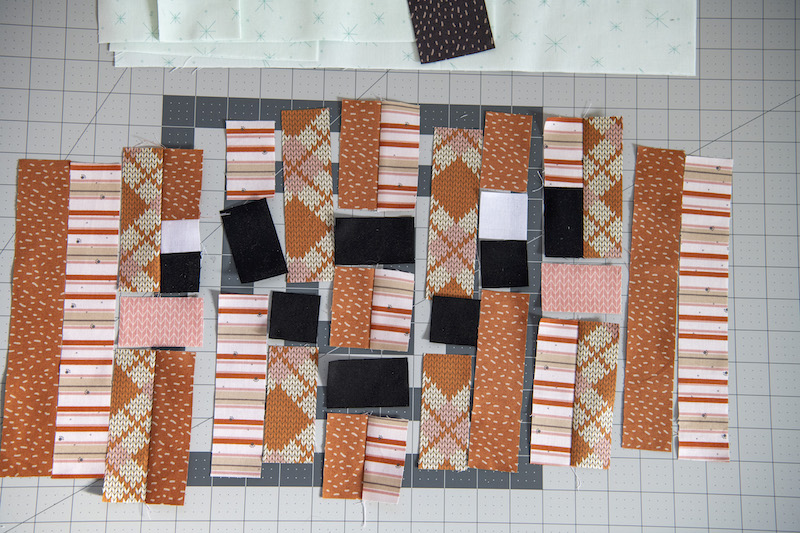pumpkin quilt block fabric strips