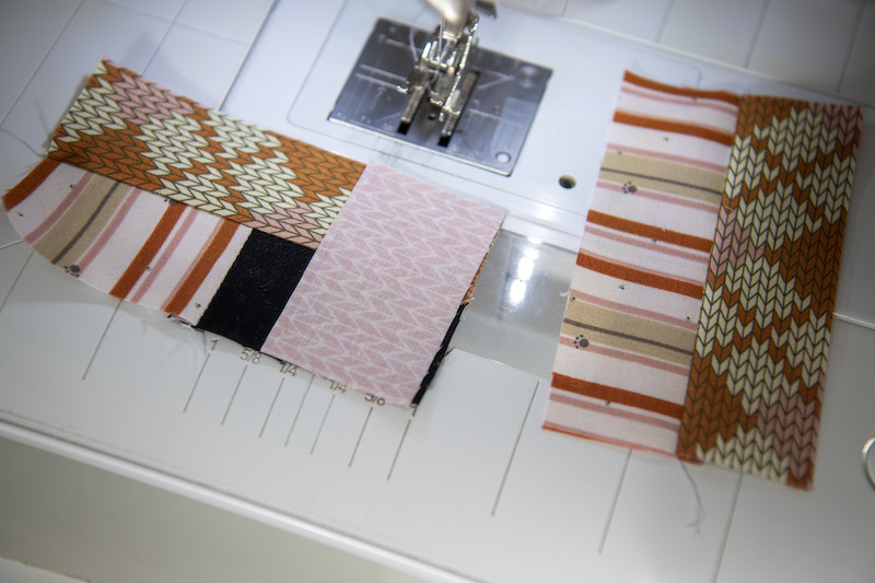attaching fabric strips with the sewing machine