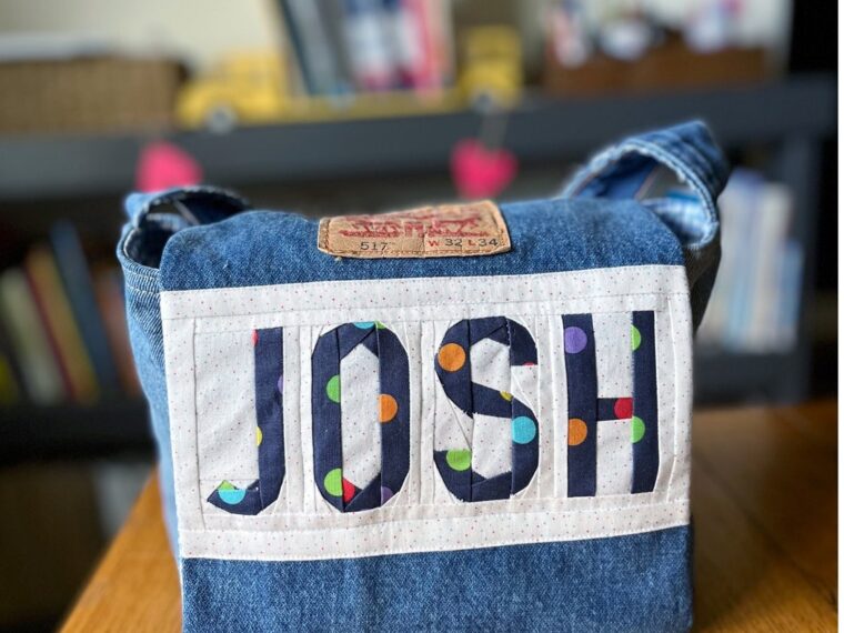 Recycled Jeans Personalized Messenger Book Bag