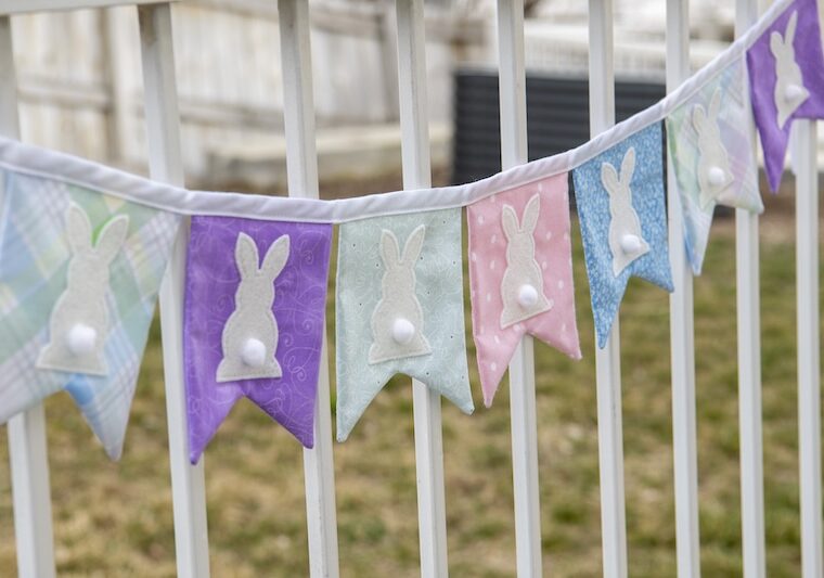 completed bunny banner on railing