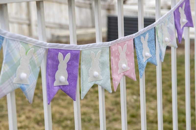 completed bunny banner on railing