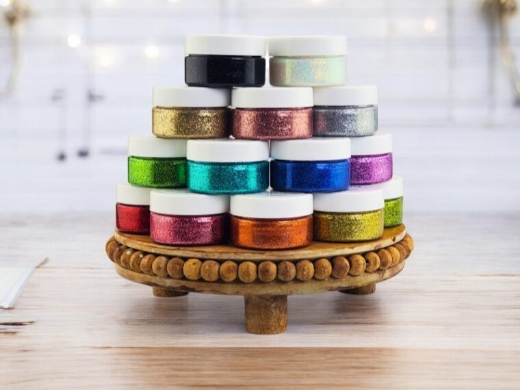 Sparkle Paste Jars on a wooden stand