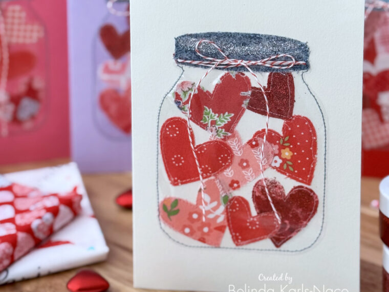 Jar of Hearts Stitched Valentine Card - A Project by Belinda Karls-Nace for the Therm O Web Blog