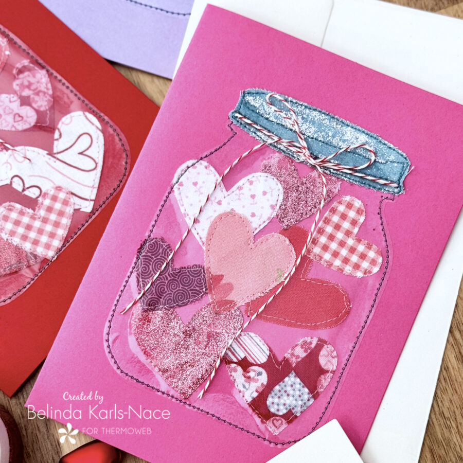 Jar of Hearts Stitched Valentine Card - A Project by Belinda Karls-Nace for the Therm O Web Blog