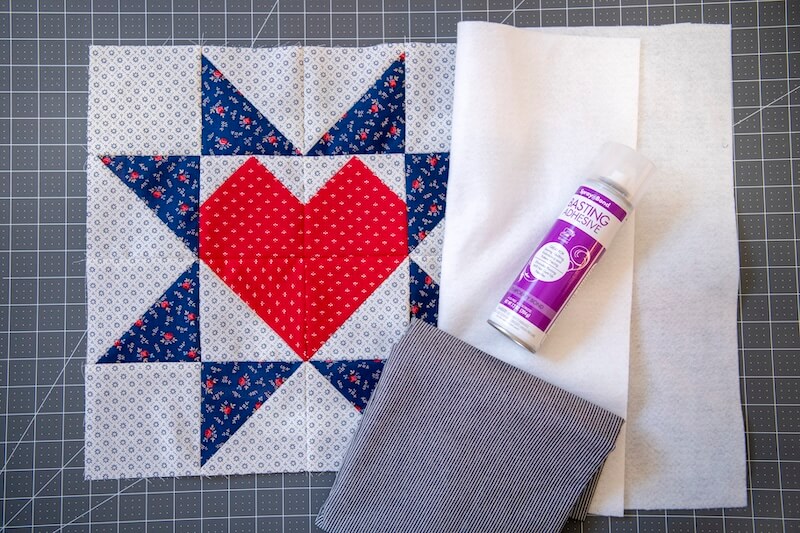 attach sew-in fleece to quilt block