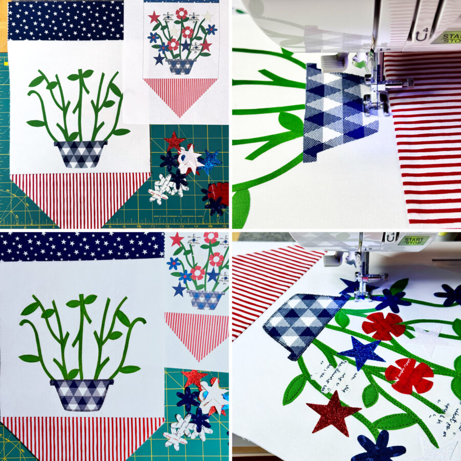 Applying the applique to the Sparkle Bouquet Banner